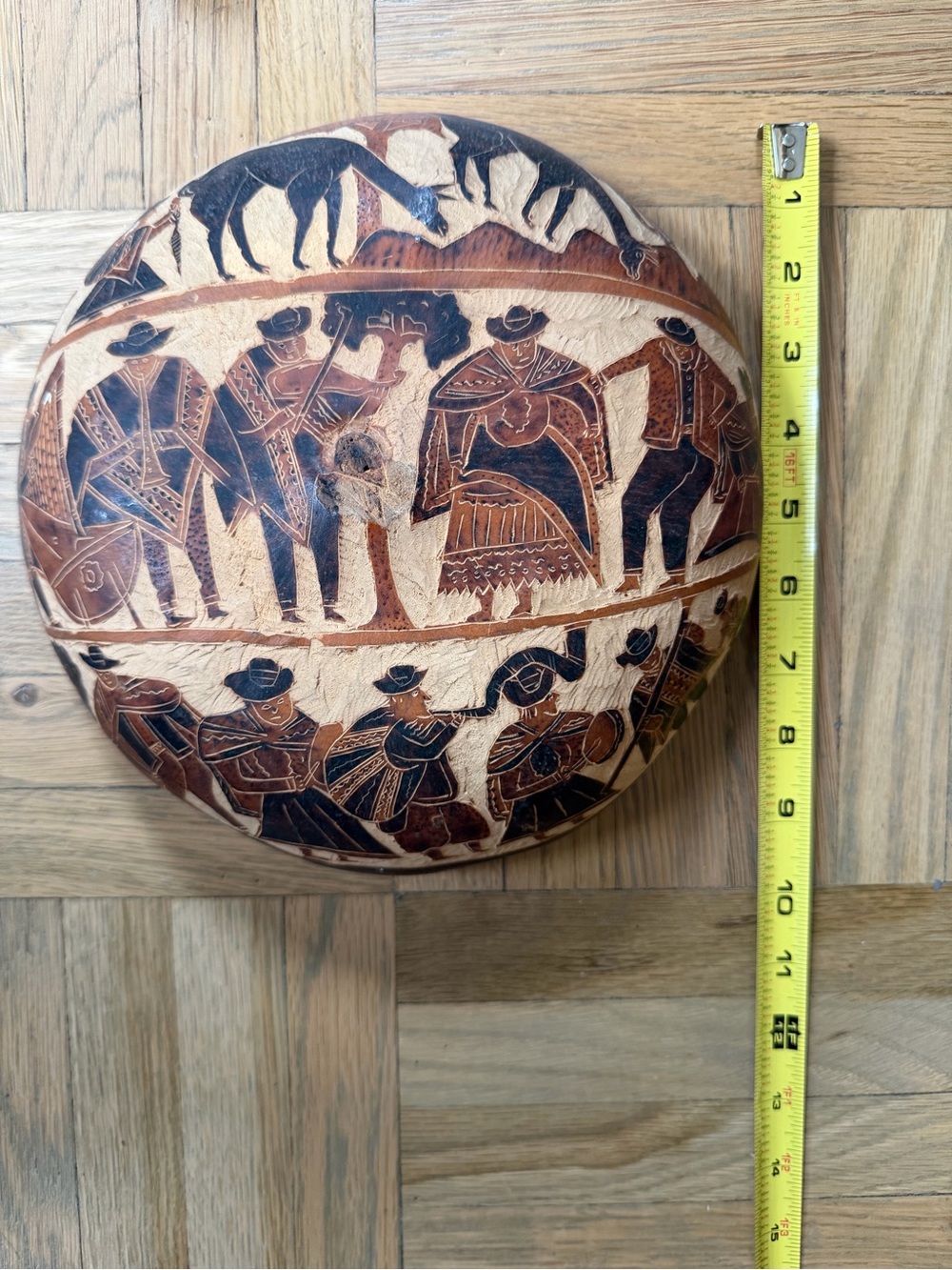 Peruvian carved gourd Handcrafted Bowl or Wall Art